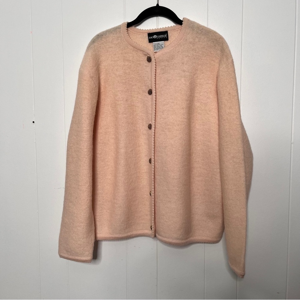 Vintage Sag Harbor Classic Cream Wool Knit Jacket Sweater Gold Buttons Large